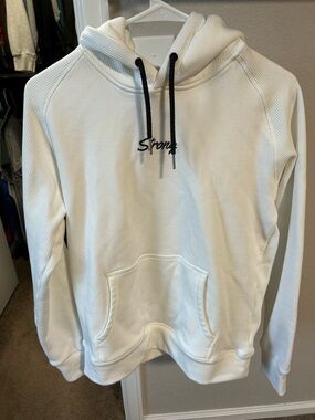 White 'Strong' Embroidered Women's Hooded Sweatshirt - Strong Physiquez